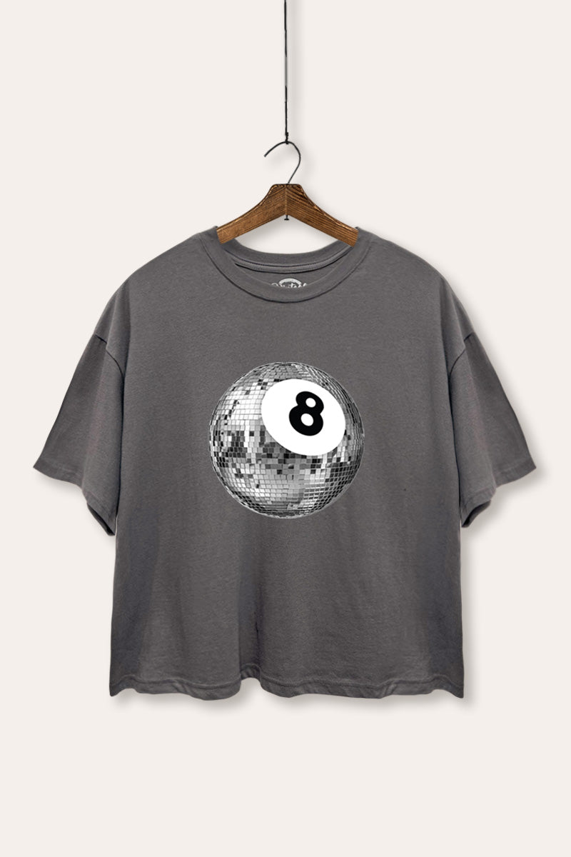 disco 8-ball holiday party graphic boxy crop top
