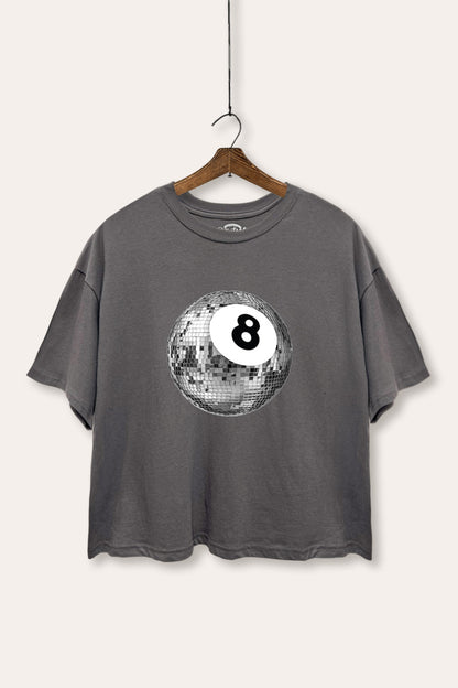 Silver Disco 8-Ball Graphic Boxy Crop Top