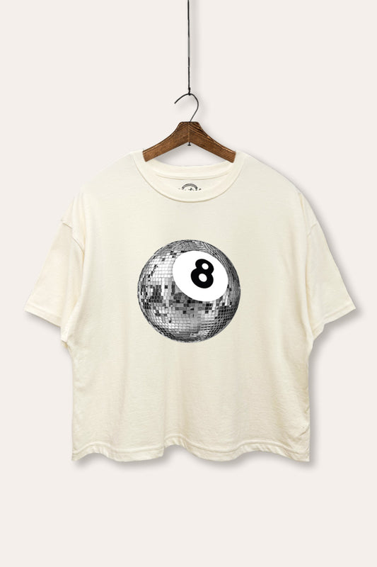 Silver Disco 8-Ball Graphic Boxy Crop Top