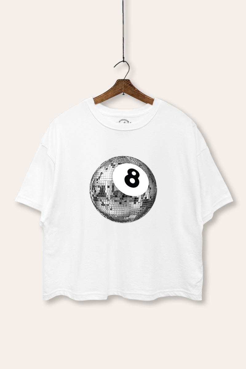 Silver Disco 8-Ball Graphic Boxy Crop Top