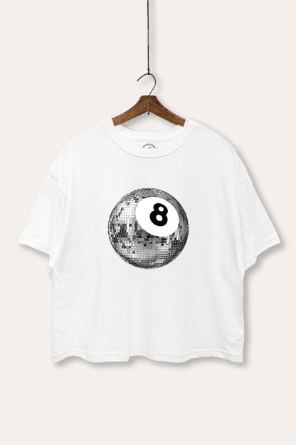 Silver Disco 8-Ball Graphic Boxy Crop Top