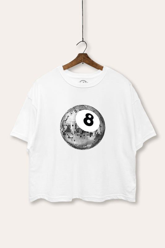 Silver Disco 8-Ball Graphic Boxy Crop Top