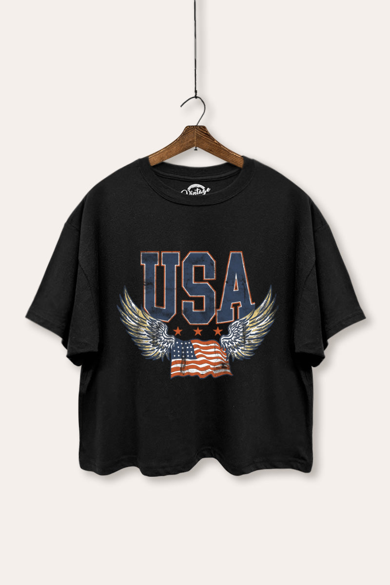 USA Flag Wings Of Freedom Graphic Boxy Crop Top