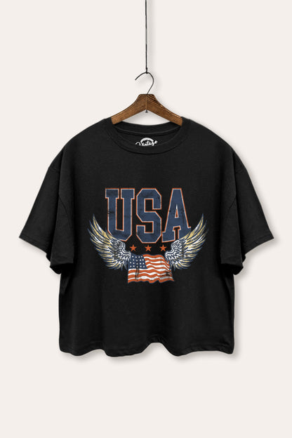 USA Flag Wings Of Freedom Graphic Boxy Crop Top