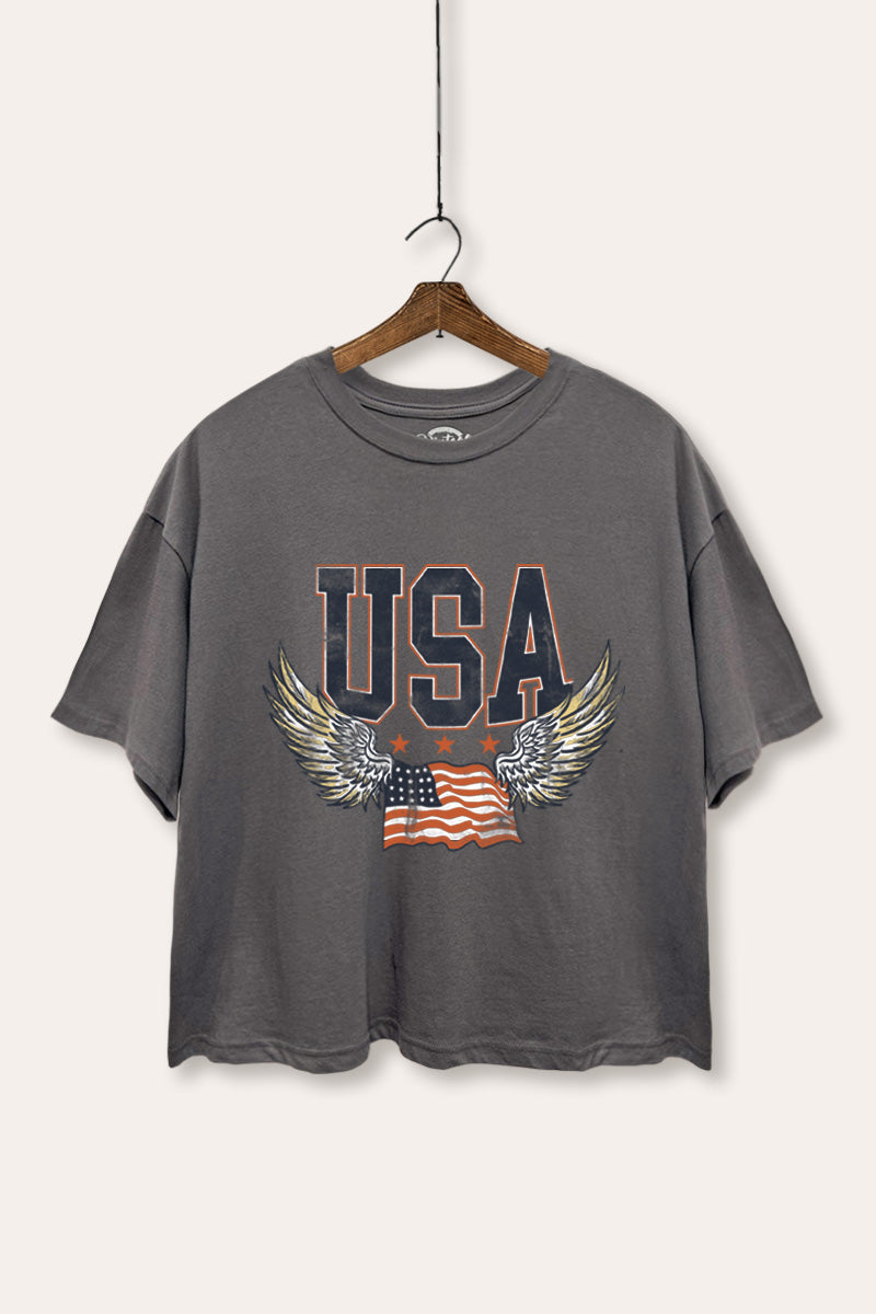 USA Flag Wings Of Freedom Graphic Boxy Crop Top