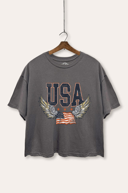 USA Flag Wings Of Freedom Graphic Boxy Crop Top