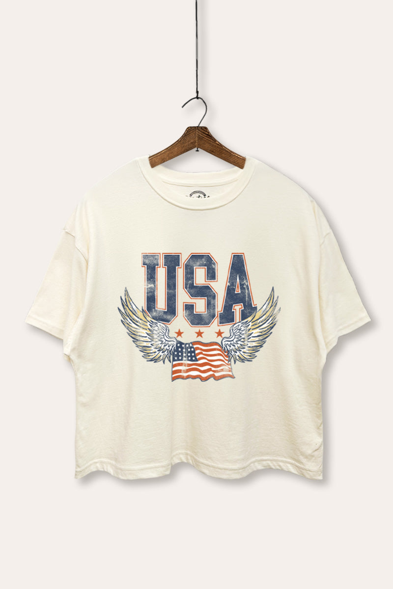 USA Flag Wings Of Freedom Graphic Boxy Crop Top