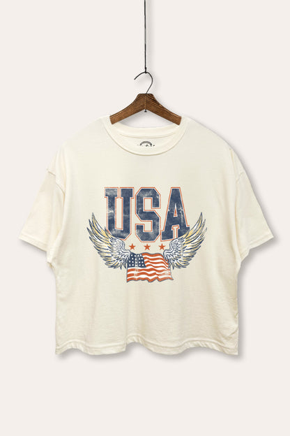 USA Flag Wings Of Freedom Graphic Boxy Crop Top