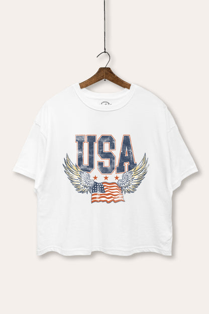USA Flag Wings Of Freedom Graphic Boxy Crop Top
