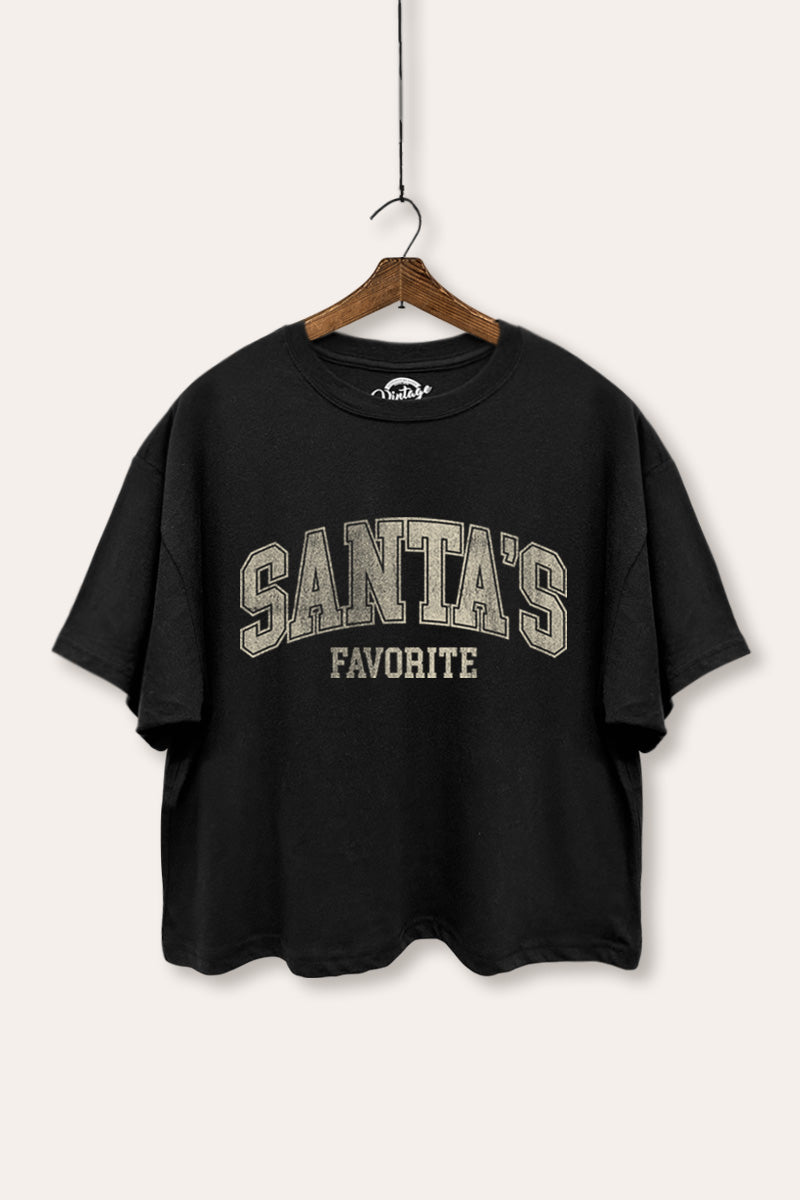 "santa's favorite" two-tier graphic boxy crop top