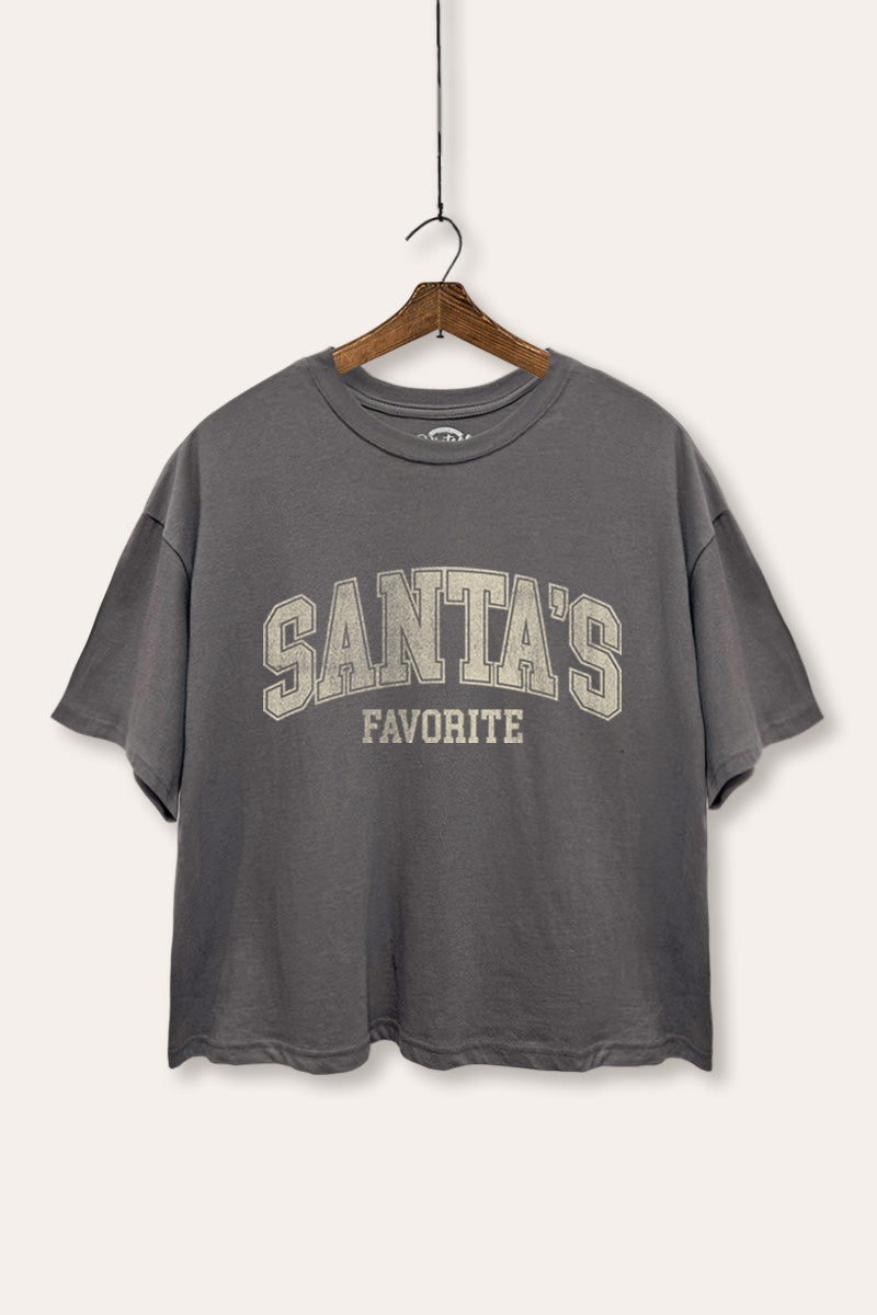 "santa's favorite" two-tier graphic boxy crop top
