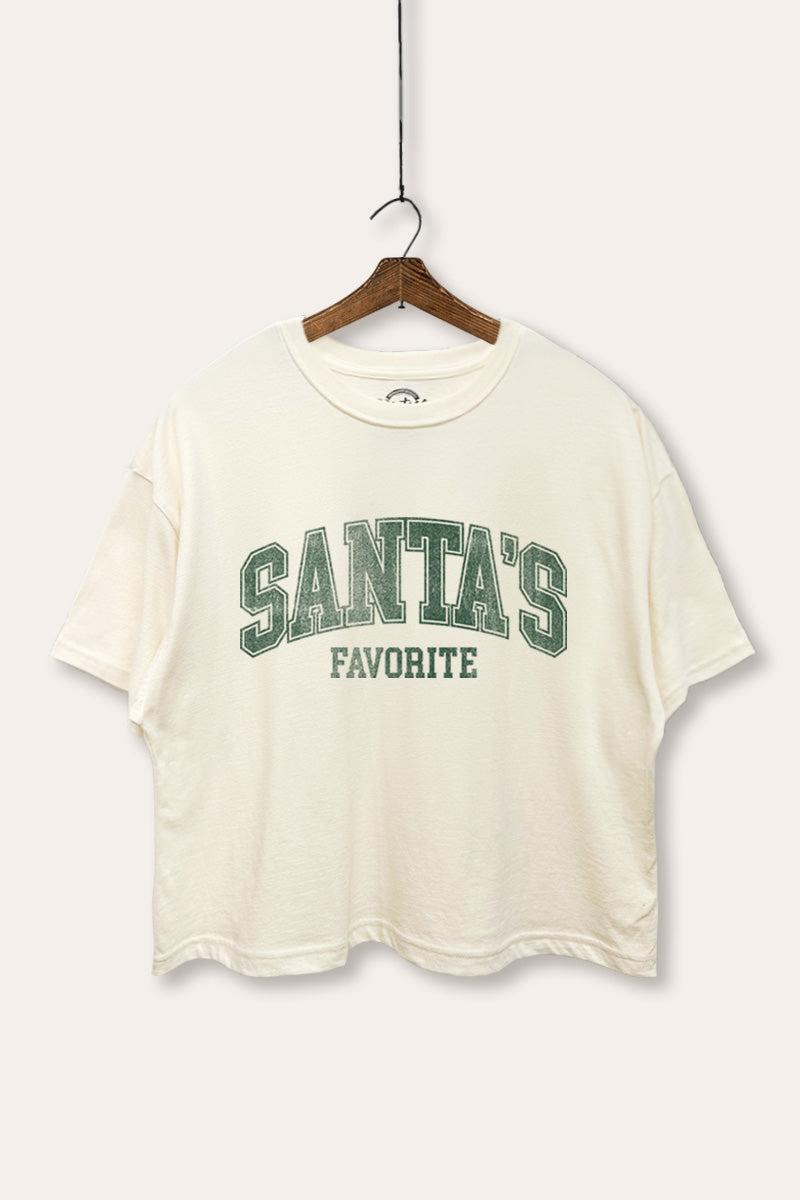 "santa's favorite" two-tier graphic boxy crop top