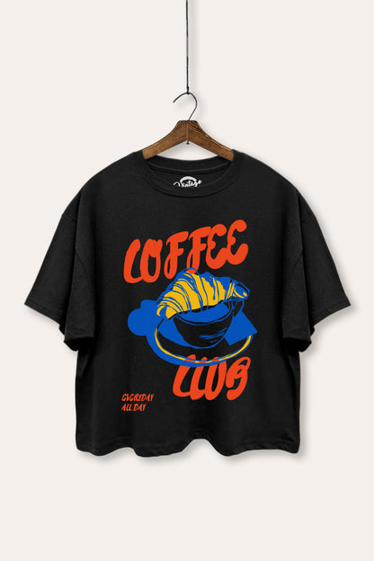 Coffee Club Croissant Graphic Boxy Crop Top