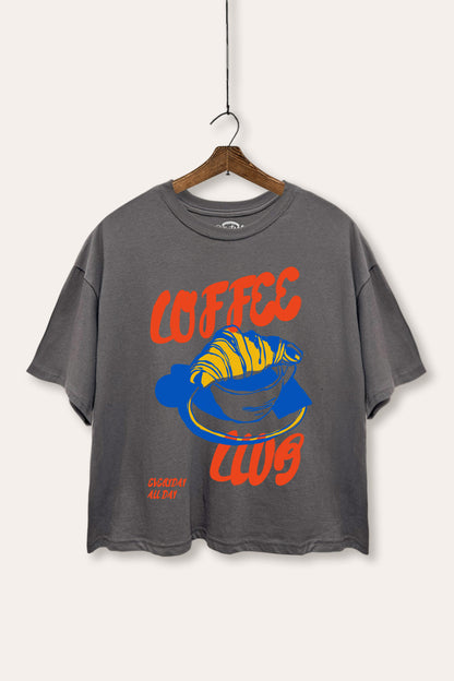 Coffee Club Croissant Graphic Boxy Crop Top