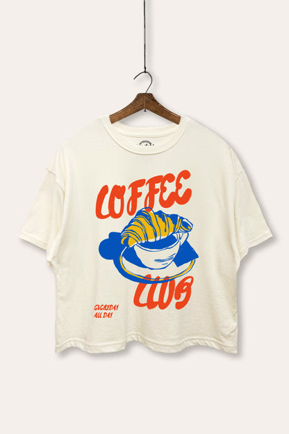 Coffee Club Croissant Graphic Boxy Crop Top