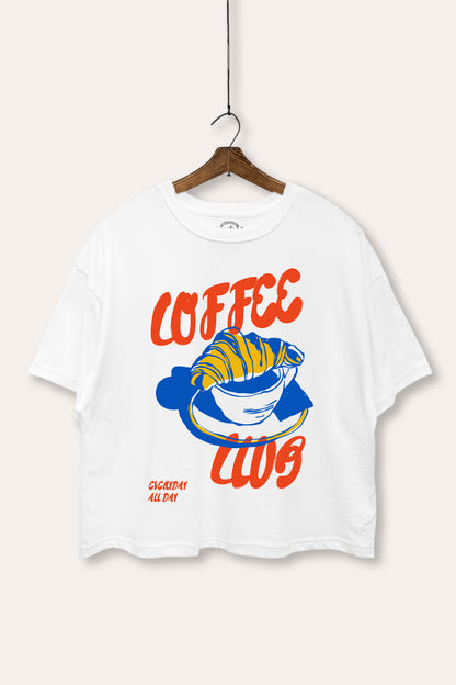 Coffee Club Croissant Graphic Boxy Crop Top