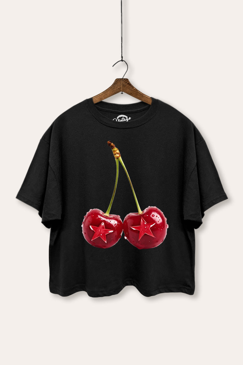 cherry star graphic boxy crop top