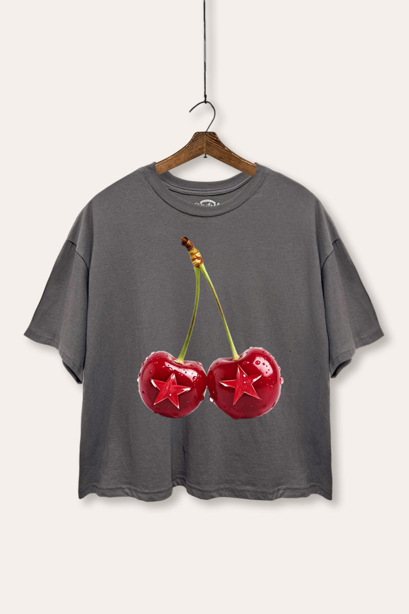 cherry star graphic boxy crop top