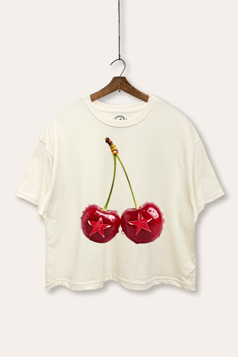 cherry star graphic boxy crop top