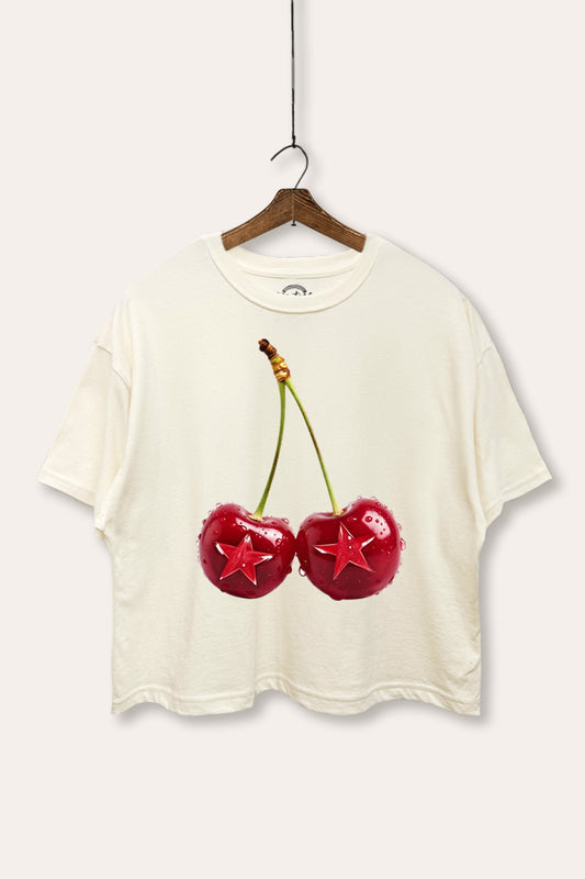 Cherry Star Fruit Graphic Boxy Crop Top