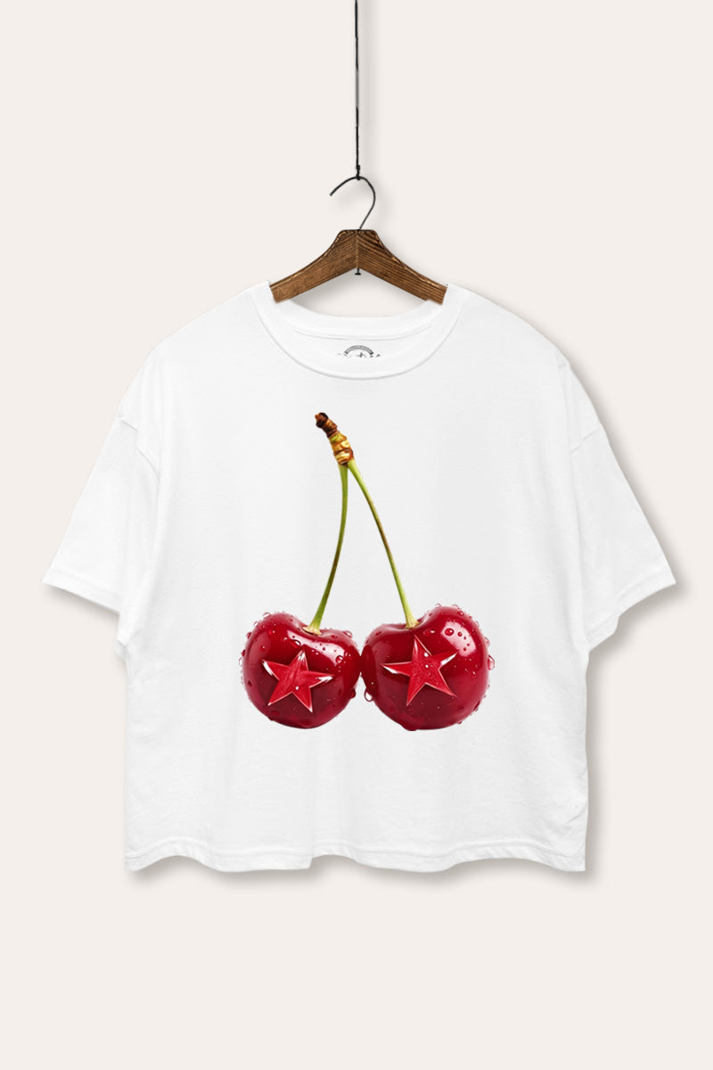 cherry star graphic boxy crop top