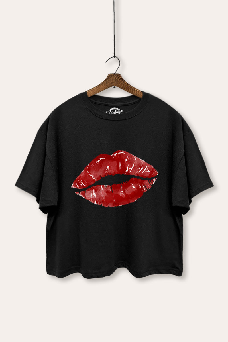 red kiss lips graphic boxy crop top