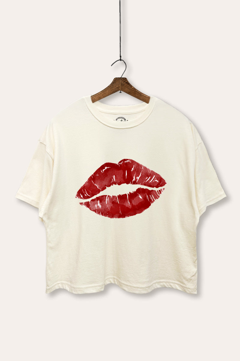 red kiss lips graphic boxy crop top