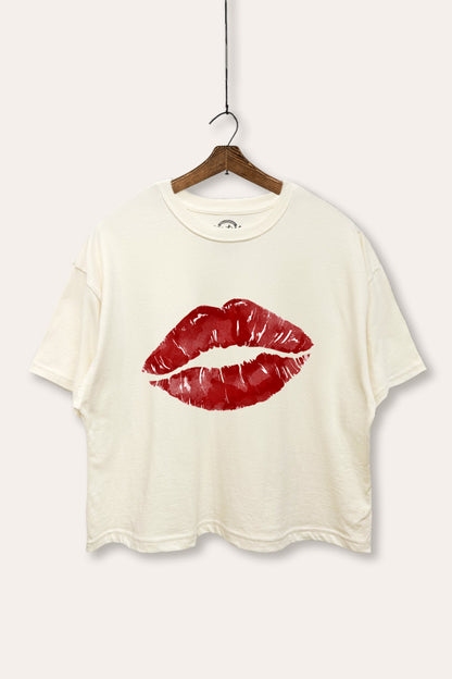 Red Lips Graphic Boxy Crop Top