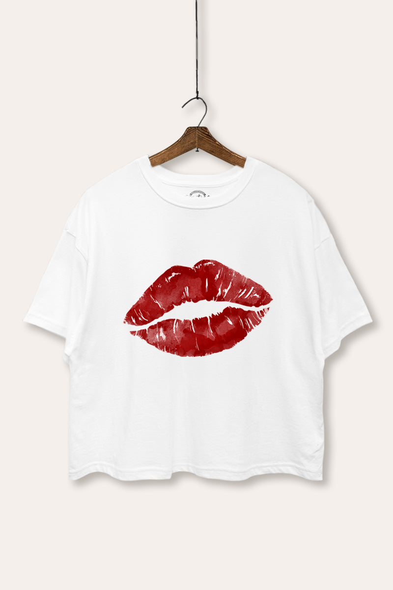 red kiss lips graphic boxy crop top