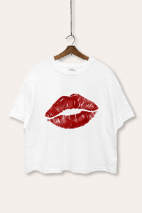 red kiss lips graphic boxy crop top