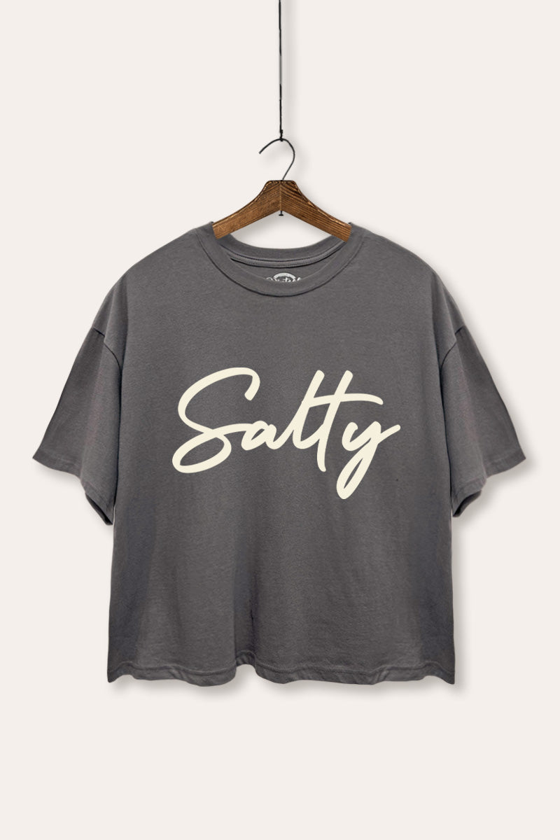 Salty Cursive Coastal Graphic Boxy Crop Top