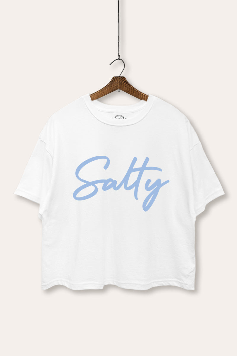 Salty Cursive Coastal Graphic Boxy Crop Top