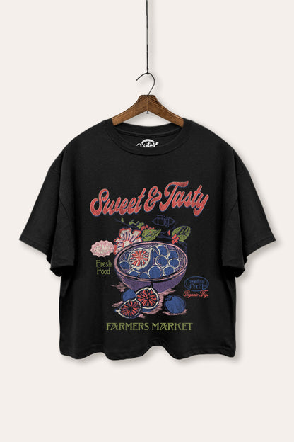 Sweet & Tasty Blueberry Fruit Graphic Boxy Crop Top
