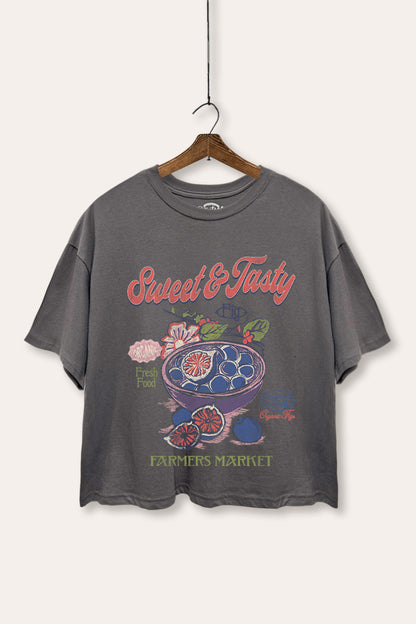 Sweet & Tasty Blueberry Fruit Graphic Boxy Crop Top