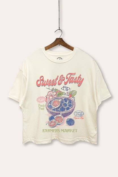 Sweet & Tasty Blueberry Fruit Graphic Boxy Crop Top