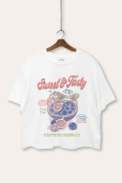 Sweet & Tasty Blueberry Fruit Graphic Boxy Crop Top