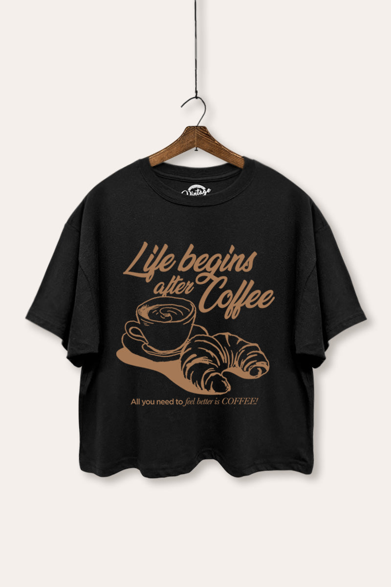 coffee & croissant boxy graphic crop top