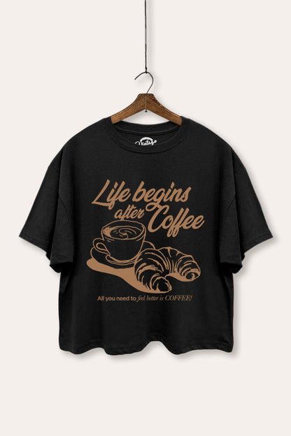 Life Begins After Coffee Graphic Boxy Crop Top