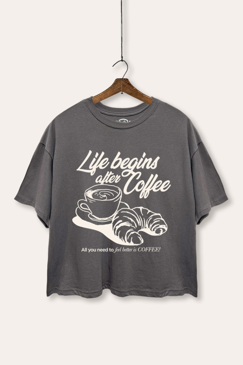 coffee & croissant boxy graphic crop top