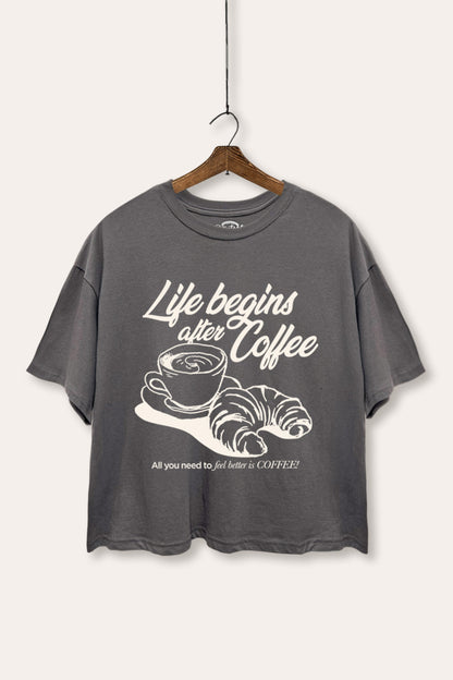 Life Begins After Coffee Graphic Boxy Crop Top