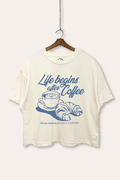 Life Begins After Coffee Graphic Boxy Crop Top