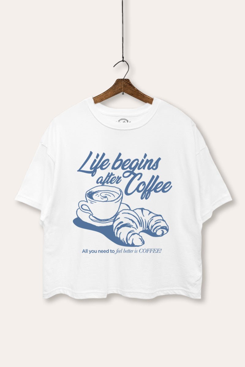 coffee & croissant boxy graphic crop top