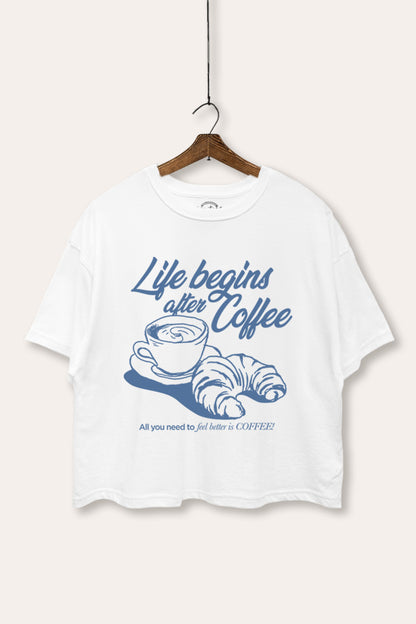 Life Begins After Coffee Graphic Boxy Crop Top
