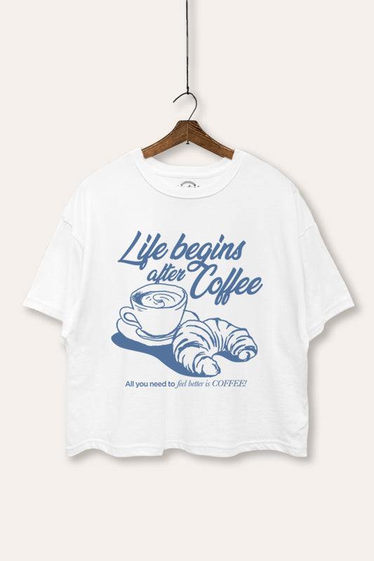 Life Begins After Coffee Graphic Boxy Crop Top