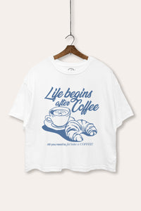 coffee & croissant boxy graphic crop top