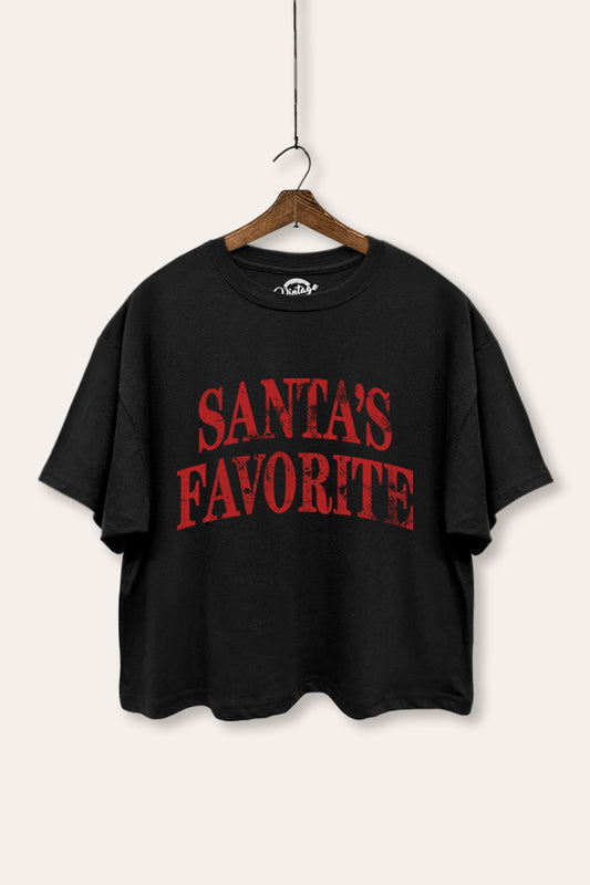 Santa's Favorite Stacked Graphic Boxy Crop Top