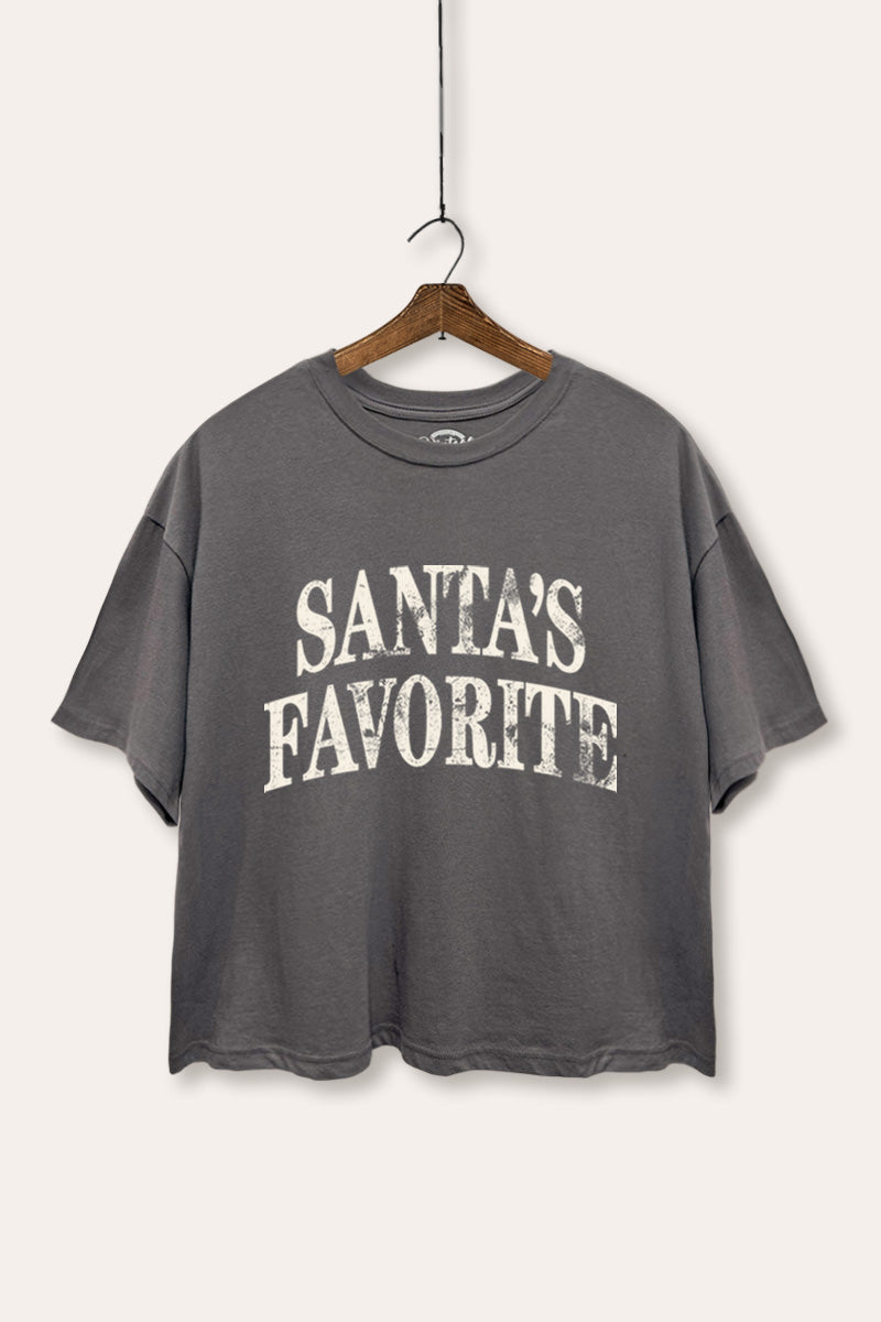 "santa's favorite" stacked graphic boxy crop top