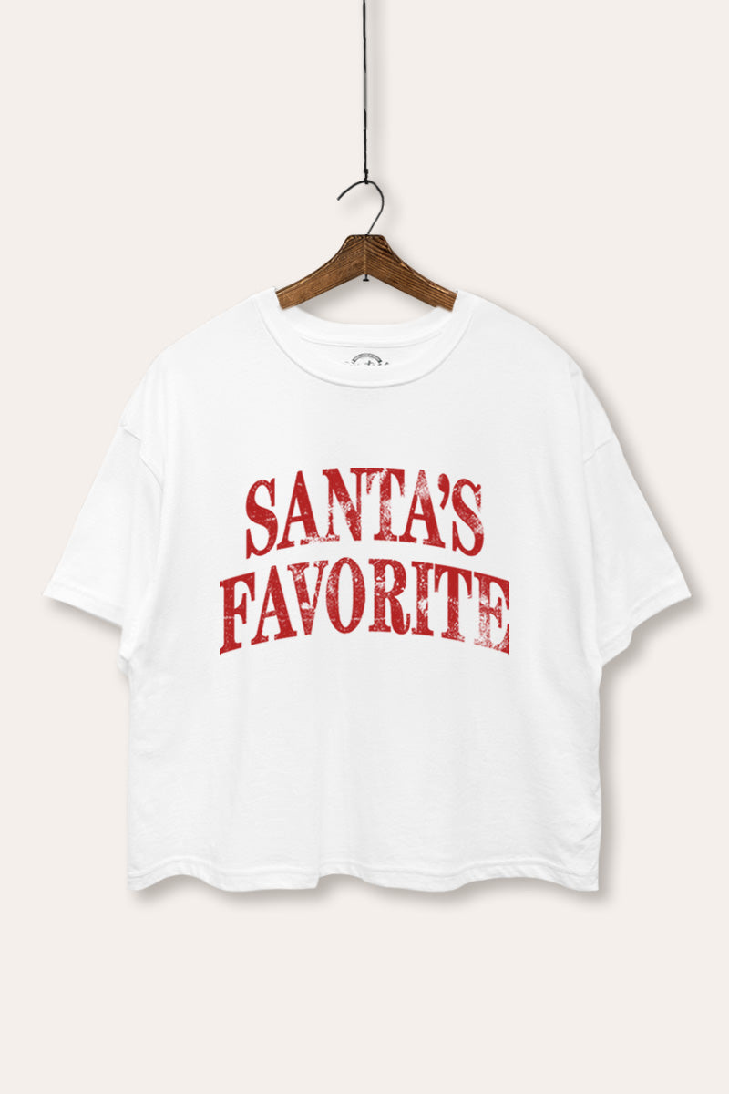 "santa's favorite" stacked graphic boxy crop top