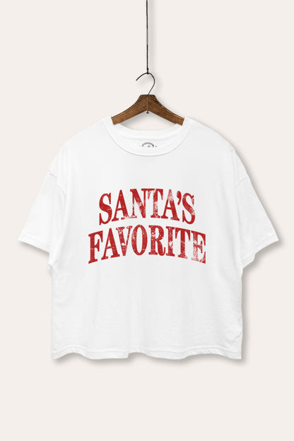 Santa's Favorite Stacked Graphic Boxy Crop Top