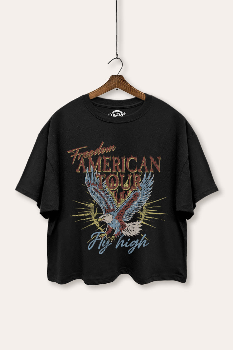 bald eagle "freedom" graphic boxy crop top